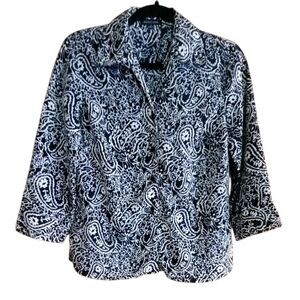 Notations Black & White Floral Print Womens Button Front Shirt Size Small